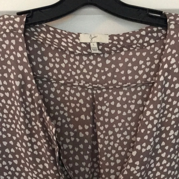 Joie silk long sleeve blouse with hearts in taupe - Picture 2 of 4
